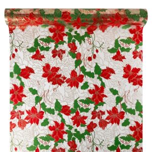 Díszcsomagoló virág mintázatú fólia tekercs [50cm x 10m] piros/zöld