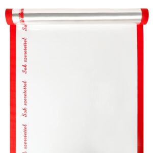 Díszcsomagoló feliratos fólia tekercs [50cm x 10m] piros