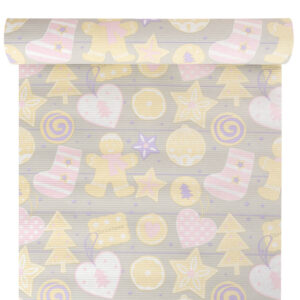 Bordázott vízálló díszcsomagoló papír mintás [50cm x 10m] szürke/lila/rózsaszín