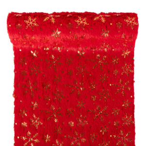 Karácsonyi szőrme anyag [28cm x 2,5m] piros/arany