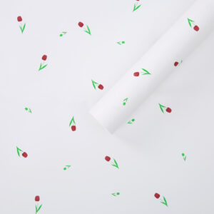 Díszcsomagoló tulipán mintás fólia tekercs [58cm x 10m] fehér/piros